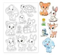 GLOBLELAND Cartoon Animals Clear Stamps Rabbit Elephant Turtle Bird Deer Silicone Clear Stamp Seals Flower Gift Transparent Stamps for DIY Scrapbooking Cards Making Photo Album Journal