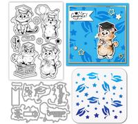 GLOBLELAND Cartoon Cat Clear Silicone Stamp Metal Graduation Season Animal Frame Cutting Die Cuts Layering Bachelor's Hat Paint Craft Stencils for Card Making Scrapbooking Craft DIY Embossing