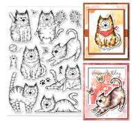 GLOBLELAND Cartoon Cat Clear Stamps for DIY Scrapbooking Lovely Cat Flower Silicone Stamp Seals for Cards Making Photo Album Journal Home Decoration 8.27×5.83inch