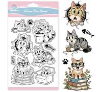 GLOBLELAND Cartoon Cats Clear Stamps for Cards Making 3D Cracks Cats Transparent Stamp Book Plants Silicone Stamps Seal for DIY Scrapbooking Photo Album Decor