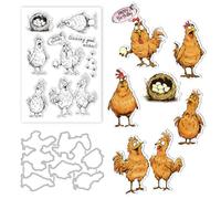 GLOBLELAND Cartoon Chicken Clear Stamps and Chicken Cutting Dies Set Chicken Nest Clear Stamps Chicken Eggs Clear Stamps for DIY Scrapbooking Photo Album Decorative Cards Making