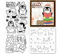 GLOBLELAND Cartoon Daily Penguins Clear Stamps Cutting Dies PET Painting Stencils for Card Making Cartoon Animals Silicone Stamp Metal Greetings Die Cuts PET Paint Stencils for DIY Scrapbooking