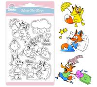 GLOBLELAND Cartoon Fox Chicken Clear Stamps for Card Making Scrapbooking Rainy Day Clear Silicone Stamps Cute Animal Transparent Stamp for Crafting Scrapbooking DIY Embossing Journaling