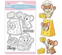 GLOBLELAND Cartoon Mice Clear Stamps for Cards Making Funny Mouse Cheese Transparent Stamp Stay Cheesy Silicone Stamps Seal for DIY Scrapbooking Photo Album Decor