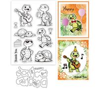 GLOBLELAND Cartoon Tortoise Clear Stamps and Cutting Dies Set for Card Making Interesting Tortoise Silicone Transparent Stamp Funny Turtle Die Cuts for DIY Scrapbooking Embossing Photo Album