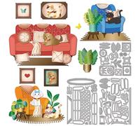 GLOBLELAND Cat Dog Sofa Cutting Dies for Card Making Blankets Metal Die Cuts Potted Plants Cutting Dies Templates for Scrapbooking Journal Embossing Paper Craft Decor