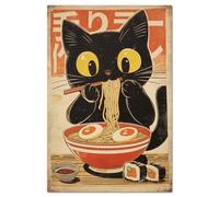 GLOBLELAND Cat Tin Sign Japanese Ramen Metal Tin Sign Metal Vintage Sign 12×8inch Funny Wall Decor Tin Signs for Home Farm Bar Coffee Shop Club Decoration