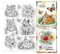 GLOBLELAND Cats Flowers Grass Clear Stamp 21x14.8cm Animal Transparent Stamp for DIY Scrapbooking Journal Album Crafts