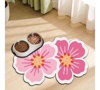 GLOBLELAND Cherry Blossom Shaped Pet Food Mat for Floors 23.6x15.7 inch Pink Flowers Prints Feeding Mats Non-Slip Floors Mat Absorbent Pet Placemats for Cats Dogs Bowl and Water Dispenser
