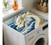 GLOBLELAND Chinese Dragon Washer Dryer Dust Cover Mat 23.6x23.6inch Ocean Golden Dragon Washing Machine Top Protector Pads Animals Non Slip Washing Dryer Dust Top Covers for Laundry Room Placemat