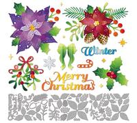 GLOBLELAND Christmas Broken Poinsettia Cutting Dies Leaves Metal Die Cuts Plant Flower Cut Dies for Card Making Photo Album Scrapbooking Journal Embossing Paper Craft