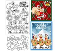 GLOBLELAND Christmas Cartoon Chicken Clear Stamps and Metal Die Cuts Animals Transparent Stamp Happy Christmas Cutting Dies for Card Making Embossing Scrapbooking