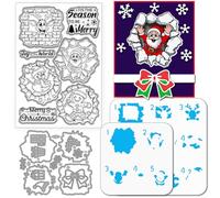 GLOBLELAND Christmas Crack Santa Claus Clear Stamps Cutting Dies Painting Stencils for Card Making Christmas Reindeer Animals Silicone Stamp Metal Snowflake Die Cuts Gingerbread Man PET Craft Template