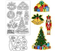 GLOBLELAND Christmas Decorations Clear Stamps and Metal Die Cuts Christmas Tree Transparent Stamp Bell Stockings Candle Cutting Dies for Card Making Embossing Scrapbooking
