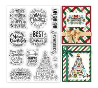 GLOBLELAND Christmas Greeting Words Clear Stamps Xmas Gift Snowflake Tree Silicone Clear Stamp Seals for Cards Making DIY Scrapbooking Photo Journal Album Decoration
