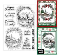 GLOBLELAND Christmas Landscape Clear Silicone Stamps for DIY Card Making 21×14.8cm Reindeer Cabin Silicone Transparent Stamp Seal Winter Decorative Clear Stamps for Scrapbooking Photo Album Journal