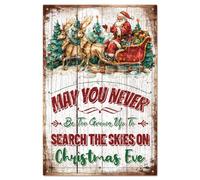GLOBLELAND Christmas Slogans Tin Sign Santa Claus Metal Tin Sign 12×8 inch | May You Never Be Too Grown Up To Search The Skies On Christmas Eve Funny Wall Decor Vintage Tin Signs for Christmas Store