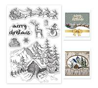 GLOBLELAND Christmas Snow House Background Clear Stamps Xmas Santa Claus Deer Lace Silicone Clear Stamp Seals for Cards Making DIY Scrapbooking Photo Journal Album Decoration