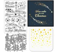 GLOBLELAND Christmas Stars Clear Stamps Cutting Dies Painting Stencils for Card Making Christmas Greetings Silicone Stamp Metal Die Cuts Stars PET Craft Template for Scrapbooking