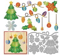 GLOBLELAND Christmas Stitched Poinsettia Cutting Dies Metal Holly Snowflakes Die Cuts Christmas Tree Light String Cutting Embossing Templates for Scrapbooking Crafts Paper Cards Making