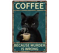 GLOBLELAND Coffee Cat Vintage Metal Iron Sign Plaque Poster Retro Metal Wall Decorative Tin Signs 11.8×7.9inch for Home Bar Coffee Shop Restaurant Kitchen Club Decoration