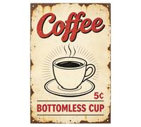 GLOBLELAND Coffee Metal Tin Sign 12x8 Inch "Coffee 5 Bottomless Cup" Vintage Cafe Bar Tin Sign Retro Wall Decor for Bar Restaurant Office Tea Lounge Kitchen Dining Room