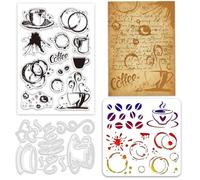 GLOBLELAND Coffee Splash Clear Stamps and Die Sets Coffee Splash Stamps and Embossing Dies Set for Card Making Coffee Splash PET Stencil for DIY Scrapbook Decoration Handmade Crafts Notebook