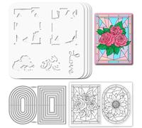 GLOBLELAND Colored Glass Rose Sunflower Silicone Clear Stamps Metal Rectangle Layered Coloring Oval Frame Cutting Die Cuts PET Paint Craft Stencils Template for Card Making and DIY Scrapbooking