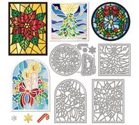 GLOBLELAND Colorful Glass Poinsettia Frame Cutting Dies for Card Making Christmas Tree Wreath Metal Die Cuts Candles Flower Cuts Stencils for DIY Embossing Paper Cuts Scrapbooking Decor