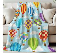 GLOBLELAND Colorful Hot Air Balloons Throw 59×51inch Clouds and Sky Soft Cozy Flannel Blanket Washable Fuzzy Throw Blanket for Home Office Room Bed Sofa Chair Gift Wedding Christmas Anniversary