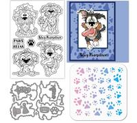 GLOBLELAND Comic Dog Clear Silicone Stamp Metal Cartoon Animals Cutting Die Cuts Dog Claw Paint Craft Stencils for Card Making Scrapbooking Craft DIY Embossing