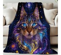 GLOBLELAND Cosmic Cat Blanket 59×51inch Magic Animal Soft Cozy Flannel Throws Stars Moons Washable Throw Blanket for Home Office Room Bed Sofa Chair Gifts