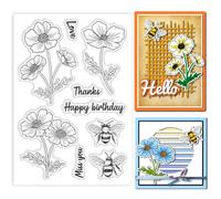 GLOBLELAND Cosmos and Bee Clear Stamps for Scrapbooking Daisy Flower Floral Background Stamps Flower and Insect Silicone Transparent Stamp for Card Making DIY Embossing Journaling