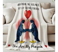 GLOBLELAND Couple Penguin Blanket 59×51inch Love Heart Balloons Soft Cozy Flannel Throws Anniversary Washable Throw Blanket for Home Office Room Bed Sofa Chair Gifts Wedding Valentine's Day
