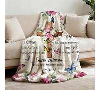 GLOBLELAND Cross Bible Text Throw 59x51 inch Roses Butterflies Flannel Blanket Flowers Spanish Washable Fuzzy Throw Blanket for Couch Chair Sofa Bed Bedroom Home Gift Wedding Valentine's Day