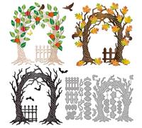 GLOBLELAND Curved Tree Die Cuts Fall Arch Leaves Flowers Trees Cutting Dies for DIY Autumn Halloween Scrapbooking Paper Card Making Album Art Craft Decoration