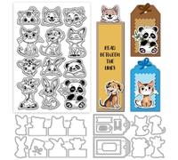 GLOBLELAND Cute Animals Bookmarks Clear Stamps and Metal Die Cuts Cat Dog Fox Transparent Stamp Giraffe Rabbit Panda Cutting Dies for Card Making Embossing Scrapbooking