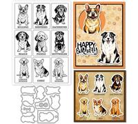 GLOBLELAND Cute Dogs Illustrations Clear Stamp and Cutting Dies Set for Card Making Bulldog Puppy Silicone Transparent Stamps Shepherd Animals Metal Die Cuts for DIY Scrapbooking Photo Album Decor