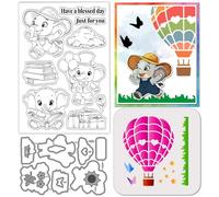 GLOBLELAND Cute Elephant Clear Silicone Stamp Metal Cartoon Animals Cutting Die Cuts Hot Air Balloon Blessing Paint Craft Stencils for Card Making Scrapbooking Craft DIY Embossing