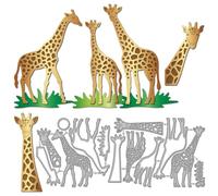GLOBLELAND Cute Giraffe Metal Cutting Dies for Card Making Animals Metal Giraffes Die Cut Grass Happy Cutting Dies for Scrapbooking Paper Crafts DIY Cards Photo Album Decor