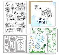 GLOBLELAND Dandelion Background Clear Stamps Cutting Dies PET Painting Stencils for Card Making Spring Flowers Tags Silicone Stamp Metal Greetings Die Cuts PET Paint Stencils for DIY Scrapbooking