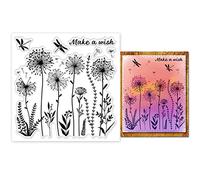 GLOBLELAND Dandelion Silhouette Background Clear Stamps Flowers Dragonfly Silicone Clear Stamp Seals for Cards Making DIY Scrapbooking Photo Journal Album Decoration, 15x15cm/6x6inch