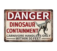 GLOBLELAND Dinosaur Warning Metal Tin Sign "Danger" Vintage Painting Tin Signs 12x8inch Retro Wall Art Plaque Poster for Home Office Bedroom Bar Kitchen Decoration