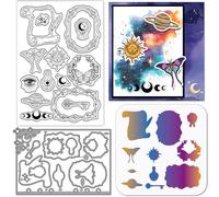 GLOBLELAND Divination Sun Moons Silicone Clear Stamp Border Frames Cutting Dies Magic Butterflies Moth PET Painting Stencils Template Set for Card Making DIY Scrapbooking Craft Embossing