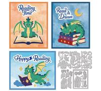 GLOBLELAND Dragon and Books Cutting Dies for Card Making Book Reading Metal Die Cuts Happy Reading Cutting Dies Templates for Scrapbooking Journal Embossing Paper Craft Decor