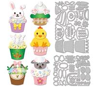 GLOBLELAND Easter Animal Cupcakes Cutting Dies Metal Rabbit Chicken Die Cuts Eggs and Flower Basket Cutting Embossing Templates for Scrapbooking Crafts Paper Cards Making