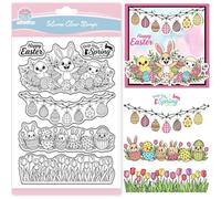 GLOBLELAND Easter Frames Clear Stamps for Cards Making Rabbit Sheep Chicks Border Transparent Stamp Happy Easter Tulip Flowers Silicone Stamps Seal for DIY Scrapbooking Photo Album Decor