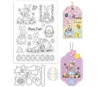 GLOBLELAND Easter Rabbit Clear Stamps and Metal Die Cuts Easter Egg Transparent Stamp Spring Flower Swing Cutting Dies for Card Making Embossing Scrapbooking
