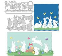 GLOBLELAND Easter Rabbit Silhouette Cutting Dies Metal Easter Eggs Basket Lawn Die Cuts Embossing Stencils Template for Paper Card Making Decoration DIY Scrapbooking Album Craft Decor