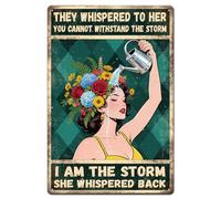 GLOBLELAND Encourage Women Metal Tin Sign 8x12in "I am the storm" Vintage Painting Tin Signs Wall Poster Plaque for Living Room Bedroom Office Gym Yoga Studio Women's Lounge Home Studio Cafe